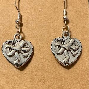 Silver Heart Earrings with Bow
